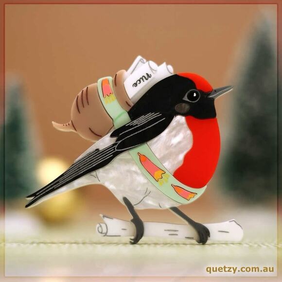 Erstwilder Jewelry - Quetzy Santa’s Secret Spy Robin Bird Acrylic Perspex Brooch